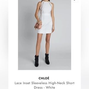Chloe - Lace Inset Sleeveless High-Neck Short Dress